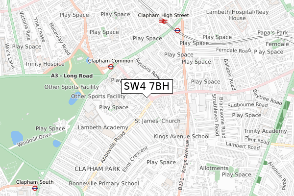 SW4 7BH map - small scale - OS Open Zoomstack (Ordnance Survey)