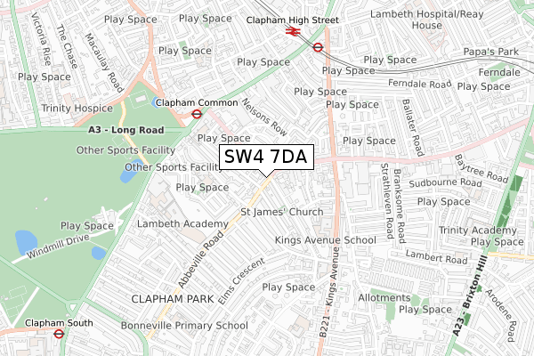 SW4 7DA map - small scale - OS Open Zoomstack (Ordnance Survey)