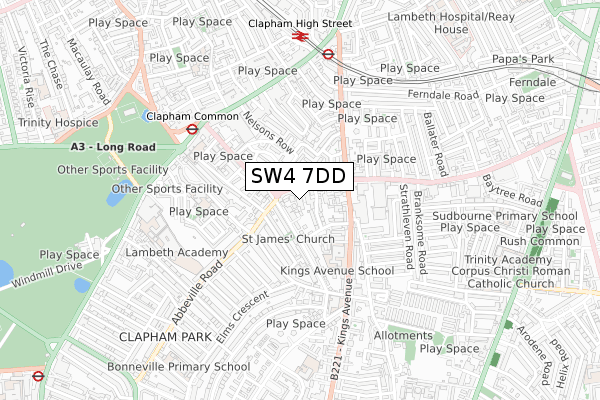 SW4 7DD map - small scale - OS Open Zoomstack (Ordnance Survey)