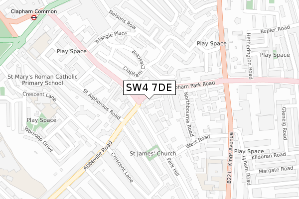 SW4 7DE map - large scale - OS Open Zoomstack (Ordnance Survey)