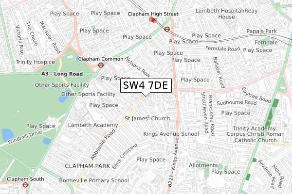 SW4 7DE map - small scale - OS Open Zoomstack (Ordnance Survey)