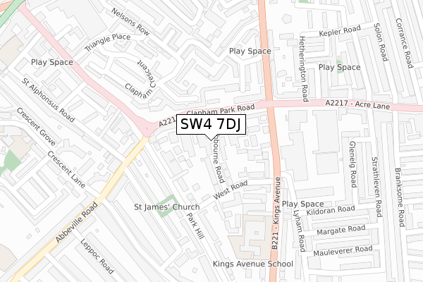 SW4 7DJ map - large scale - OS Open Zoomstack (Ordnance Survey)