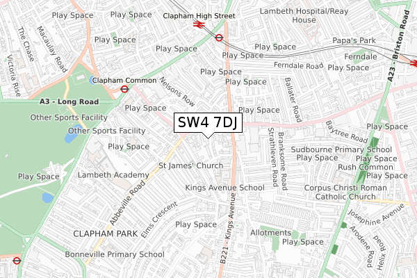 SW4 7DJ map - small scale - OS Open Zoomstack (Ordnance Survey)