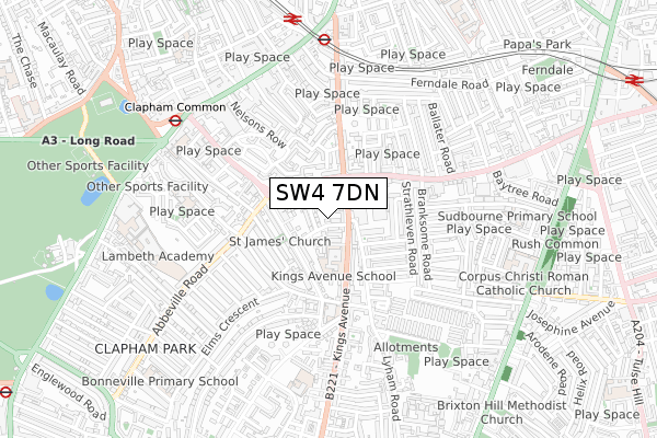 SW4 7DN map - small scale - OS Open Zoomstack (Ordnance Survey)