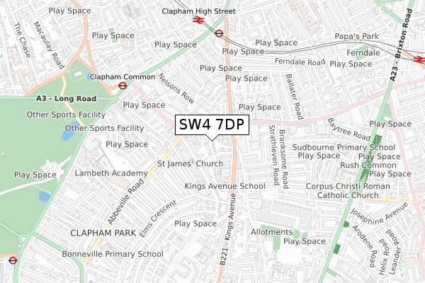SW4 7DP map - small scale - OS Open Zoomstack (Ordnance Survey)