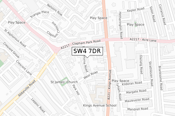 SW4 7DR map - large scale - OS Open Zoomstack (Ordnance Survey)