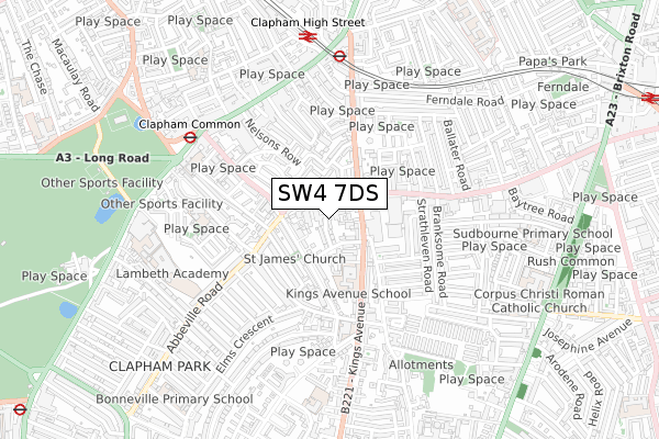 SW4 7DS map - small scale - OS Open Zoomstack (Ordnance Survey)