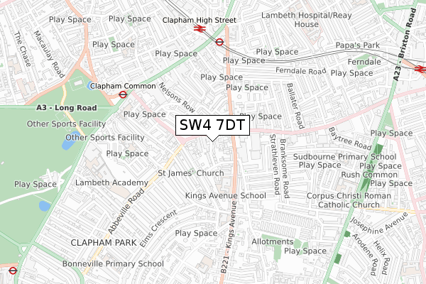 SW4 7DT map - small scale - OS Open Zoomstack (Ordnance Survey)