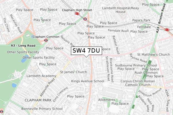 SW4 7DU map - small scale - OS Open Zoomstack (Ordnance Survey)