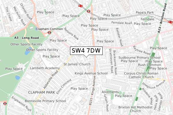 SW4 7DW map - small scale - OS Open Zoomstack (Ordnance Survey)