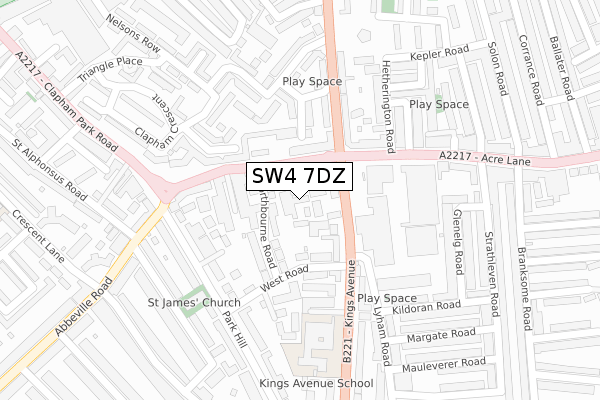 SW4 7DZ map - large scale - OS Open Zoomstack (Ordnance Survey)