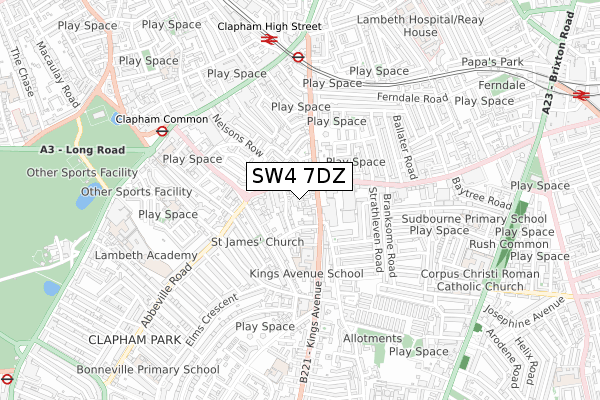 SW4 7DZ map - small scale - OS Open Zoomstack (Ordnance Survey)