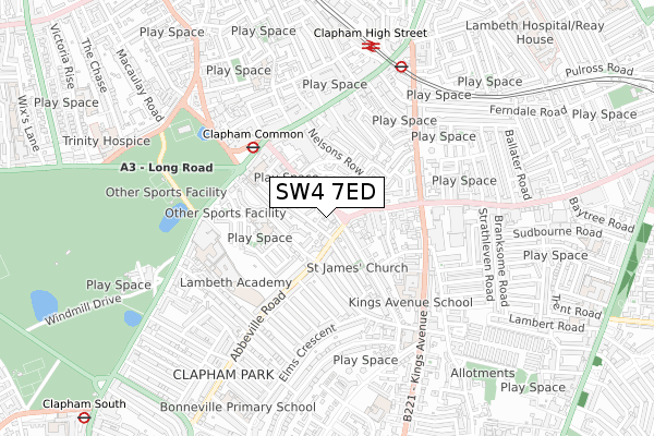 SW4 7ED map - small scale - OS Open Zoomstack (Ordnance Survey)