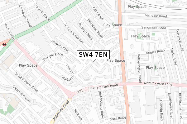 SW4 7EN map - large scale - OS Open Zoomstack (Ordnance Survey)
