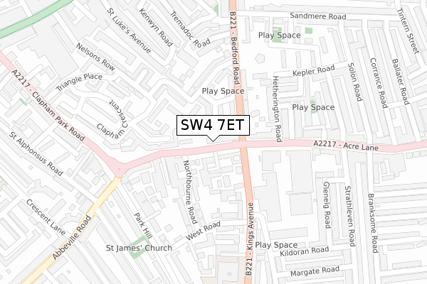 SW4 7ET map - large scale - OS Open Zoomstack (Ordnance Survey)