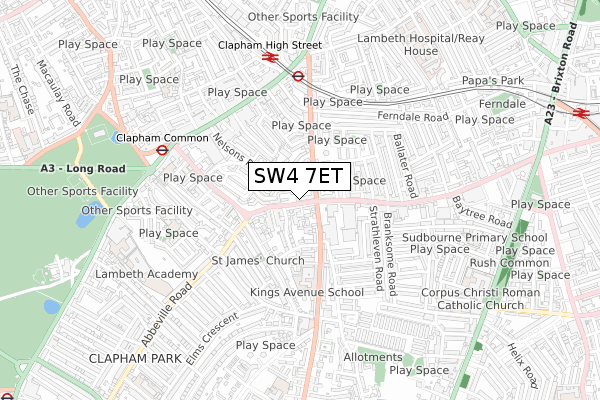 SW4 7ET map - small scale - OS Open Zoomstack (Ordnance Survey)