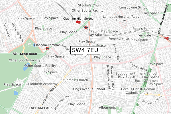 SW4 7EU map - small scale - OS Open Zoomstack (Ordnance Survey)