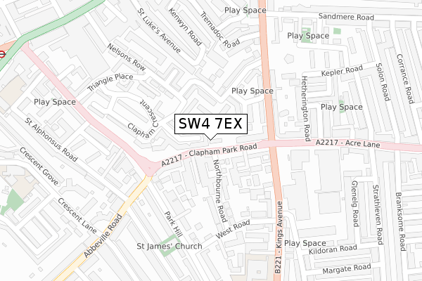 SW4 7EX map - large scale - OS Open Zoomstack (Ordnance Survey)