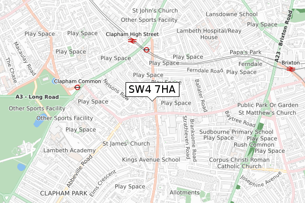 SW4 7HA map - small scale - OS Open Zoomstack (Ordnance Survey)