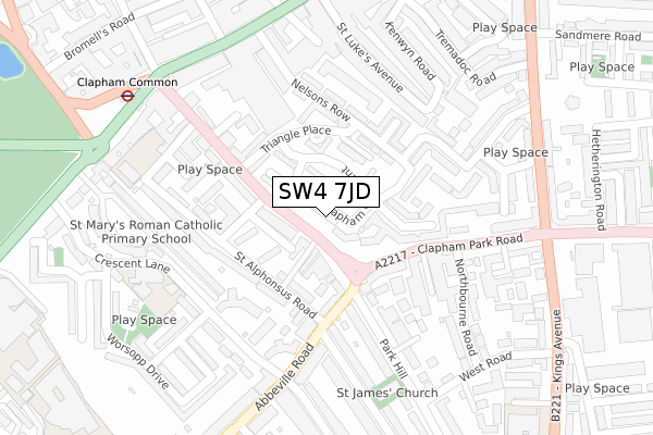 SW4 7JD map - large scale - OS Open Zoomstack (Ordnance Survey)