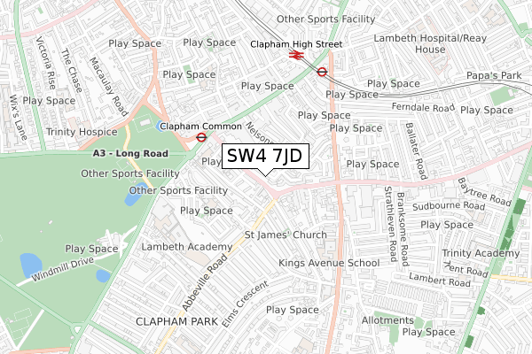 SW4 7JD map - small scale - OS Open Zoomstack (Ordnance Survey)