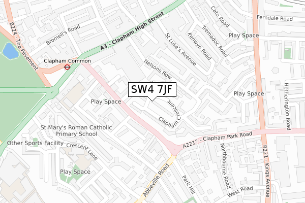 SW4 7JF map - large scale - OS Open Zoomstack (Ordnance Survey)