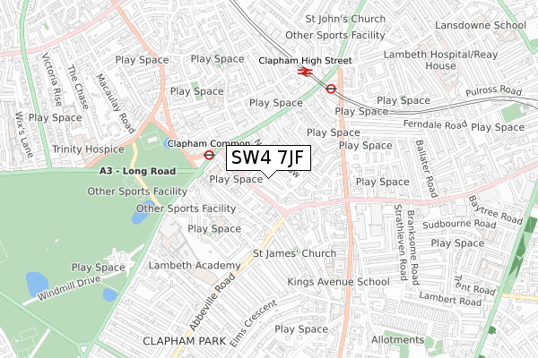 SW4 7JF map - small scale - OS Open Zoomstack (Ordnance Survey)