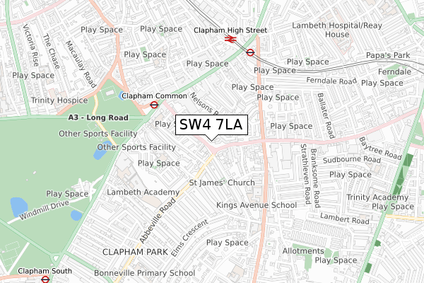 SW4 7LA map - small scale - OS Open Zoomstack (Ordnance Survey)