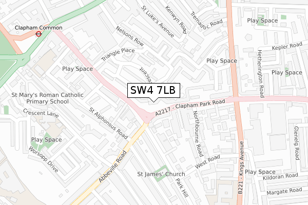 SW4 7LB map - large scale - OS Open Zoomstack (Ordnance Survey)