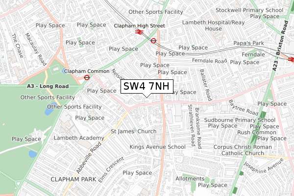 SW4 7NH map - small scale - OS Open Zoomstack (Ordnance Survey)