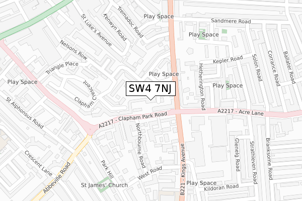 SW4 7NJ map - large scale - OS Open Zoomstack (Ordnance Survey)