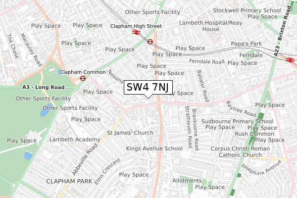 SW4 7NJ map - small scale - OS Open Zoomstack (Ordnance Survey)