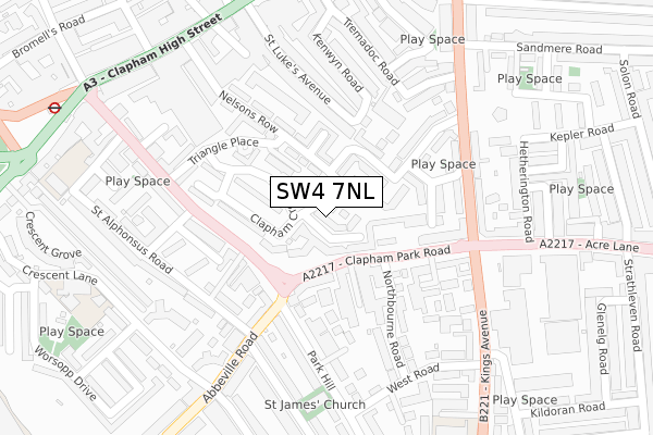 SW4 7NL map - large scale - OS Open Zoomstack (Ordnance Survey)