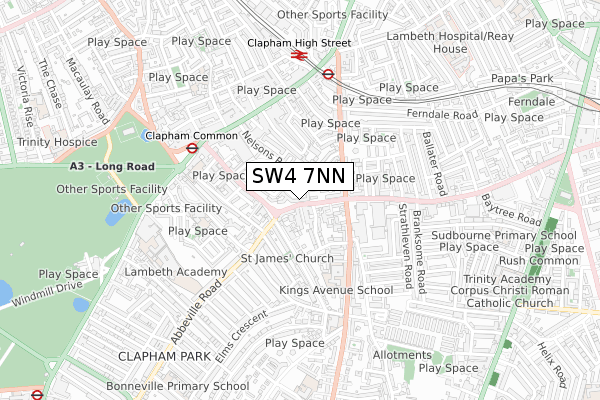 SW4 7NN map - small scale - OS Open Zoomstack (Ordnance Survey)