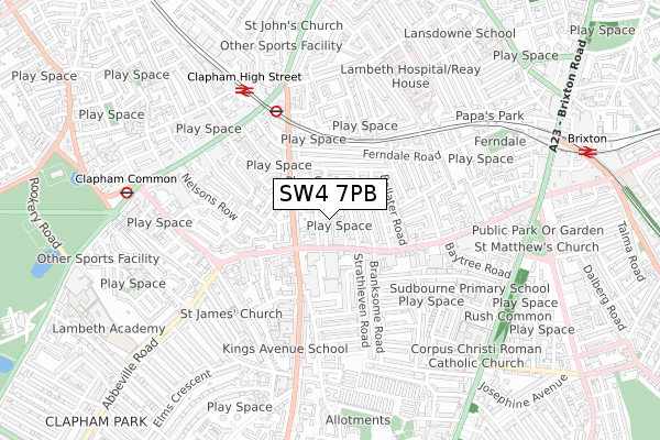 SW4 7PB map - small scale - OS Open Zoomstack (Ordnance Survey)