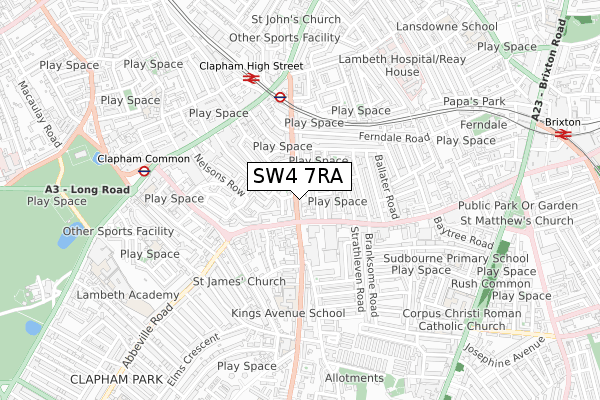 SW4 7RA map - small scale - OS Open Zoomstack (Ordnance Survey)