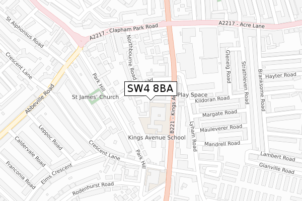 SW4 8BA map - large scale - OS Open Zoomstack (Ordnance Survey)