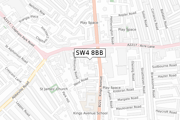 SW4 8BB map - large scale - OS Open Zoomstack (Ordnance Survey)