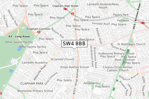 SW4 8BB map - small scale - OS Open Zoomstack (Ordnance Survey)