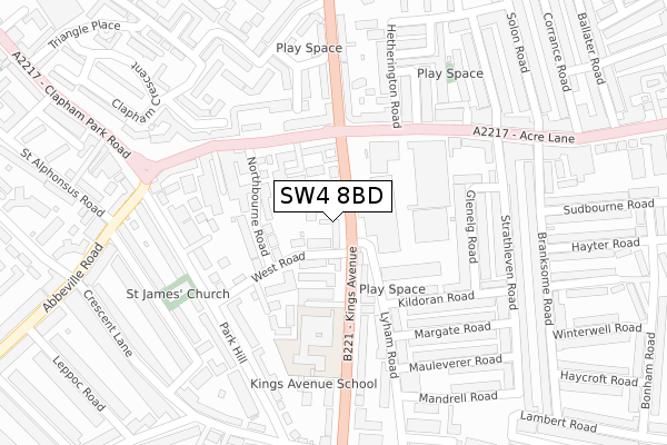 SW4 8BD map - large scale - OS Open Zoomstack (Ordnance Survey)