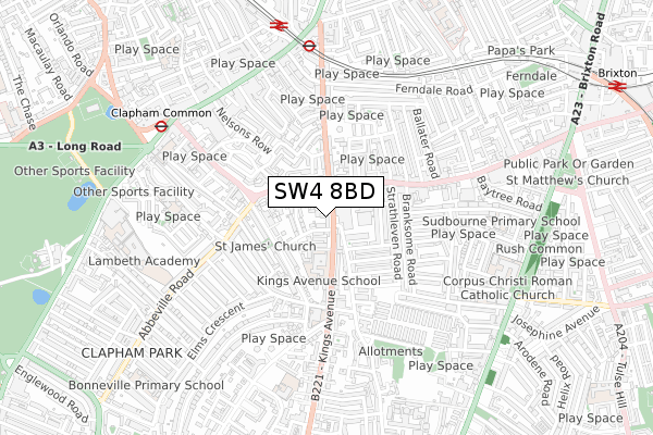 SW4 8BD map - small scale - OS Open Zoomstack (Ordnance Survey)
