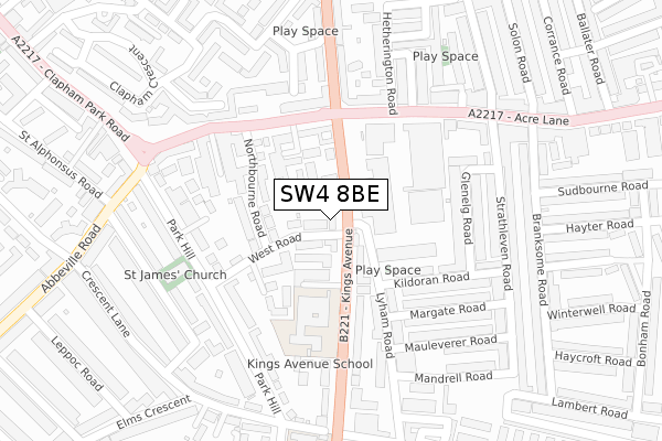 SW4 8BE map - large scale - OS Open Zoomstack (Ordnance Survey)