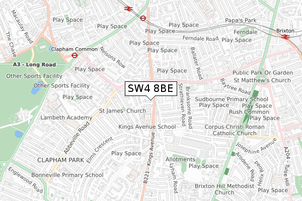 SW4 8BE map - small scale - OS Open Zoomstack (Ordnance Survey)