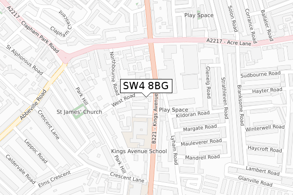 SW4 8BG map - large scale - OS Open Zoomstack (Ordnance Survey)