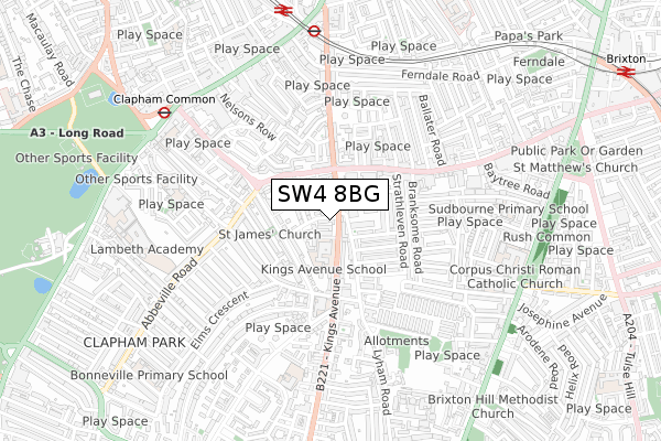SW4 8BG map - small scale - OS Open Zoomstack (Ordnance Survey)