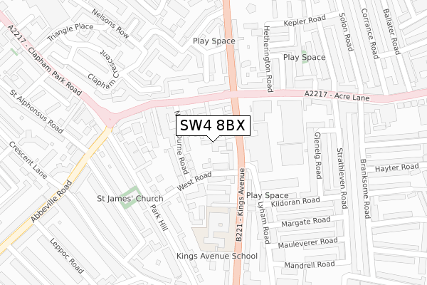 SW4 8BX map - large scale - OS Open Zoomstack (Ordnance Survey)