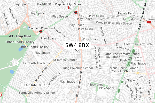 SW4 8BX map - small scale - OS Open Zoomstack (Ordnance Survey)