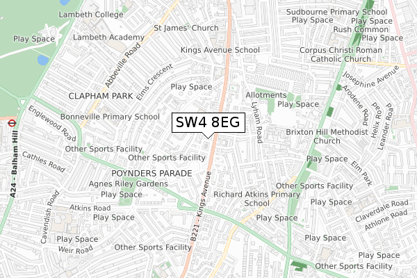 SW4 8EG map - small scale - OS Open Zoomstack (Ordnance Survey)