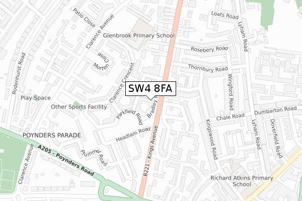 SW4 8FA map - large scale - OS Open Zoomstack (Ordnance Survey)