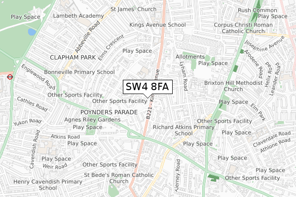 SW4 8FA map - small scale - OS Open Zoomstack (Ordnance Survey)